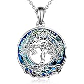 ONEFINITY Tree of Life Necklace for Women Sterling Silver Abalone Shell Crystal Tree of Life Pendant Necklace Family Tree Jewelry for Mom Daughter Sister Girls Christmas Gifts