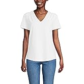 Lands' End Women's Short Sleeve Lightweight Jersey Gathered Shoulder T-Shirt