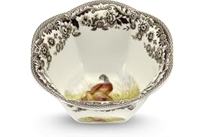 Spode Woodland Pheasant Porcelain Nut Bowl - Fine Porcelain, Wildlife-Inspired Serving Dish for Snacks, Candy, or Nuts with 6