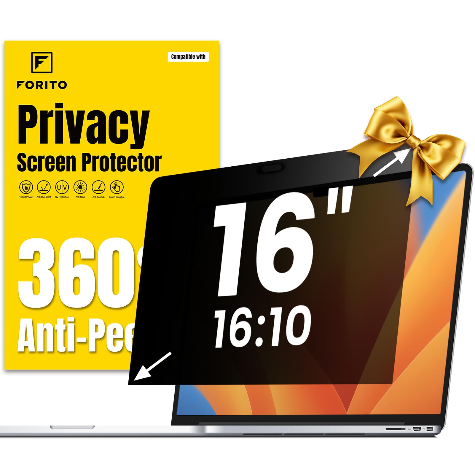 F FORITO 16 Inch 16:10 360° Laptop Privacy Screen