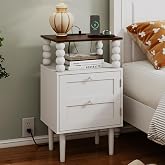 Veegle White Nightstand with Charge Station,Modern Bedside Table with Storage Drawer and Open Wood Shelf, for Bedroom and Small Spaces,Night Stand with Solid Wood Legs (White)