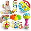 Kit Chocalho para Bebê 8 Peças Brinquedo Bebe 0 a 6 Meses Educativo Sensorial Mordedor Infantil Colorido Desenvolvimento Moto