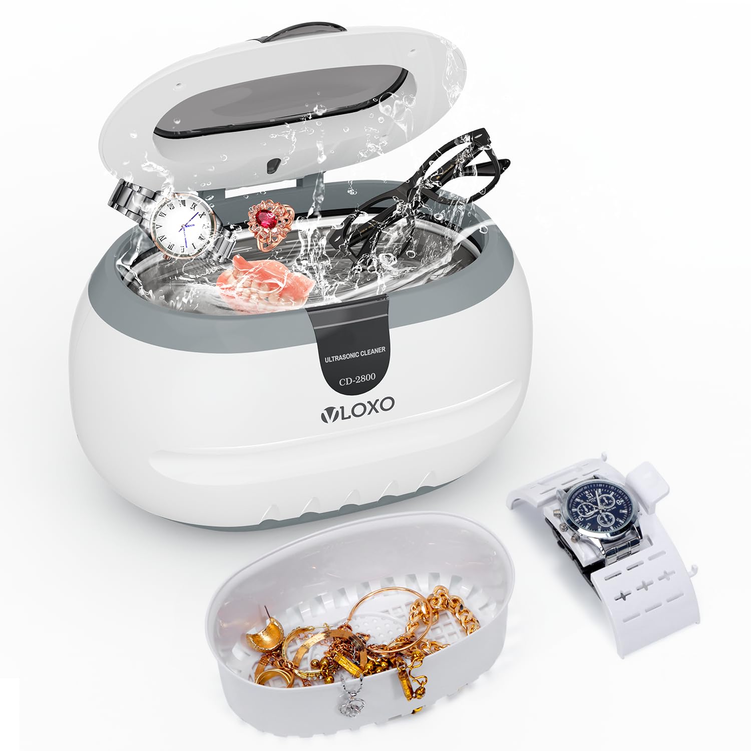 VLOXO Ultraschallreinigungsgerät 600ml – 50W Ultraschallreiniger Ultraschallbad 42kHz Brillrenreinigungsgerät für Schmuck Pinsel Nagelwerkzeuge Zahnersatz & Uhren, Edelstahl-Tank, leise Reinigung