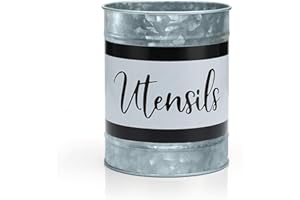 Home Acre Designs Kitchen Utensil Holder - Farmhouse Crock for Countertop Utensils, Black & White