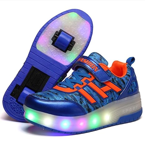 Magic Shoes Unisex Kinder Mode LED Schuhe mit Rollen Drucktaste Einstellbare Skateboardschuhe Outdoor Gymnastik Turnschuhe