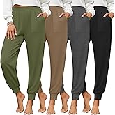 Yearntown 4 Pack Women's Yoga Joggers, Cozy Lounge Pants with Pockets Loose Casual Gym Athletic Sweatpants Comfy Cuffed Pants