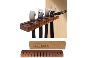 CENLEOHA 14-Slots Walnut Wood Belt Hanger with Slider, Belt Closet Organizer and Storage, Belt Hanger for Closet, Space Saving Hangers for Belt and Tie, Wooden Belt Holder, Tie Rack Tie Hanger for Men