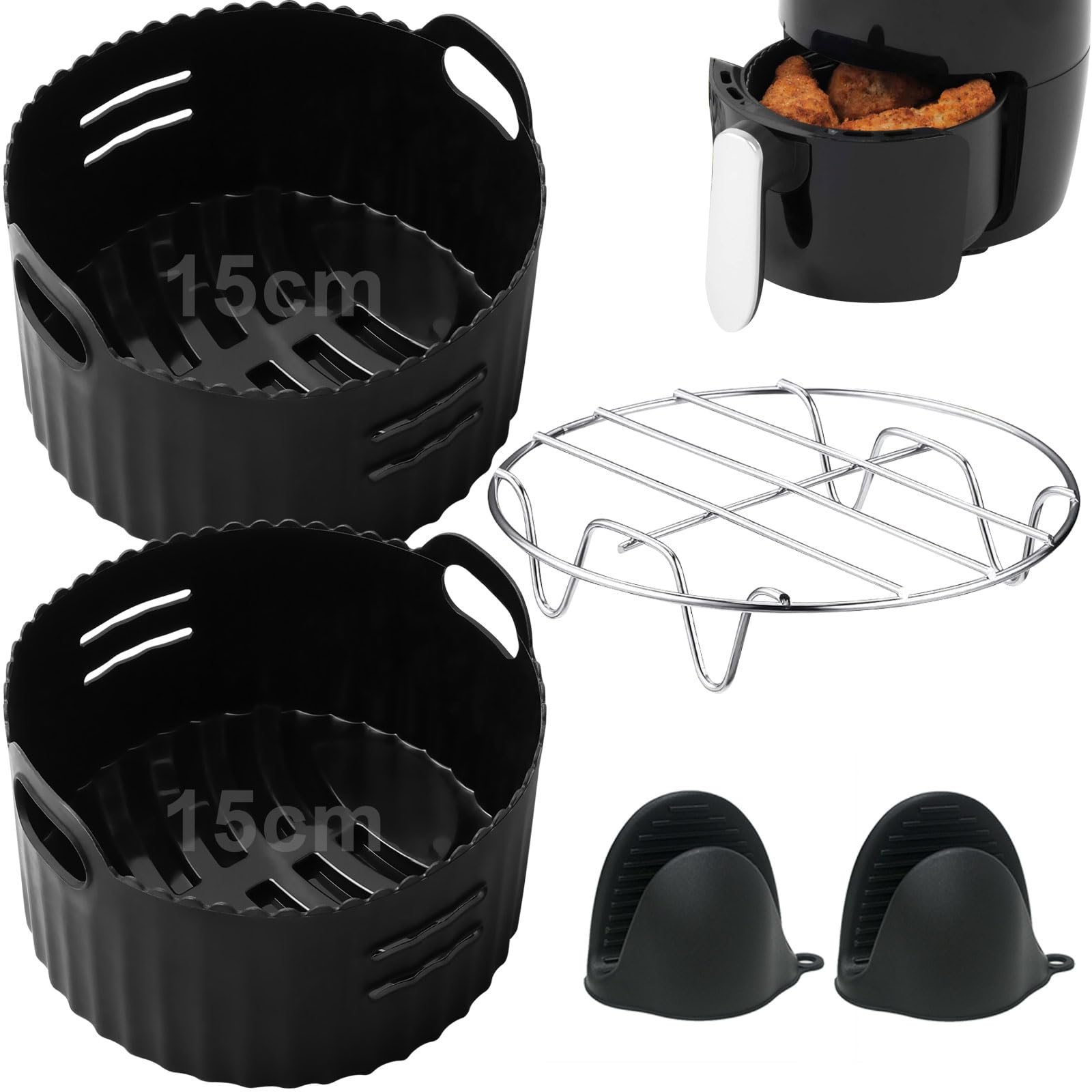 Moleath 15CM Heißluftfritteuse Zubehör für COSORI klein 2L(‎‎CAF-LI211), Chefman 2L, für Tefal 1.6L, 4PCS Mini Airfryer Zubehör mit Grillroste Silikonform, BPA-Frei Air Fryer Accessories