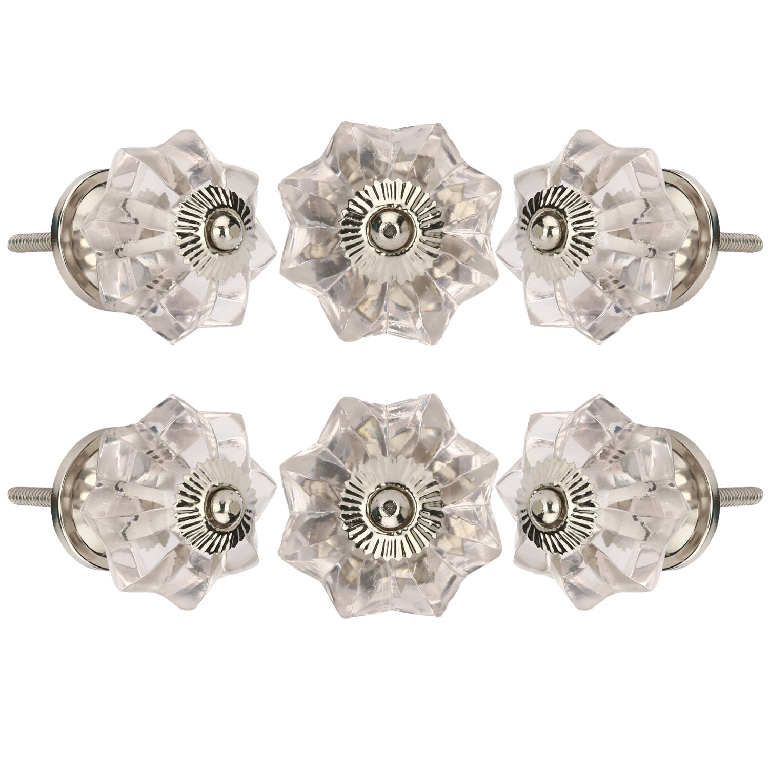 Perilla Home Set of 6 Crystal Glass Cabinet Knobs Clear Drawer Pull Kitchen Cupboard Glass Door Dresser Wardrobe Pull for Home Office Bathroom (Clear)
