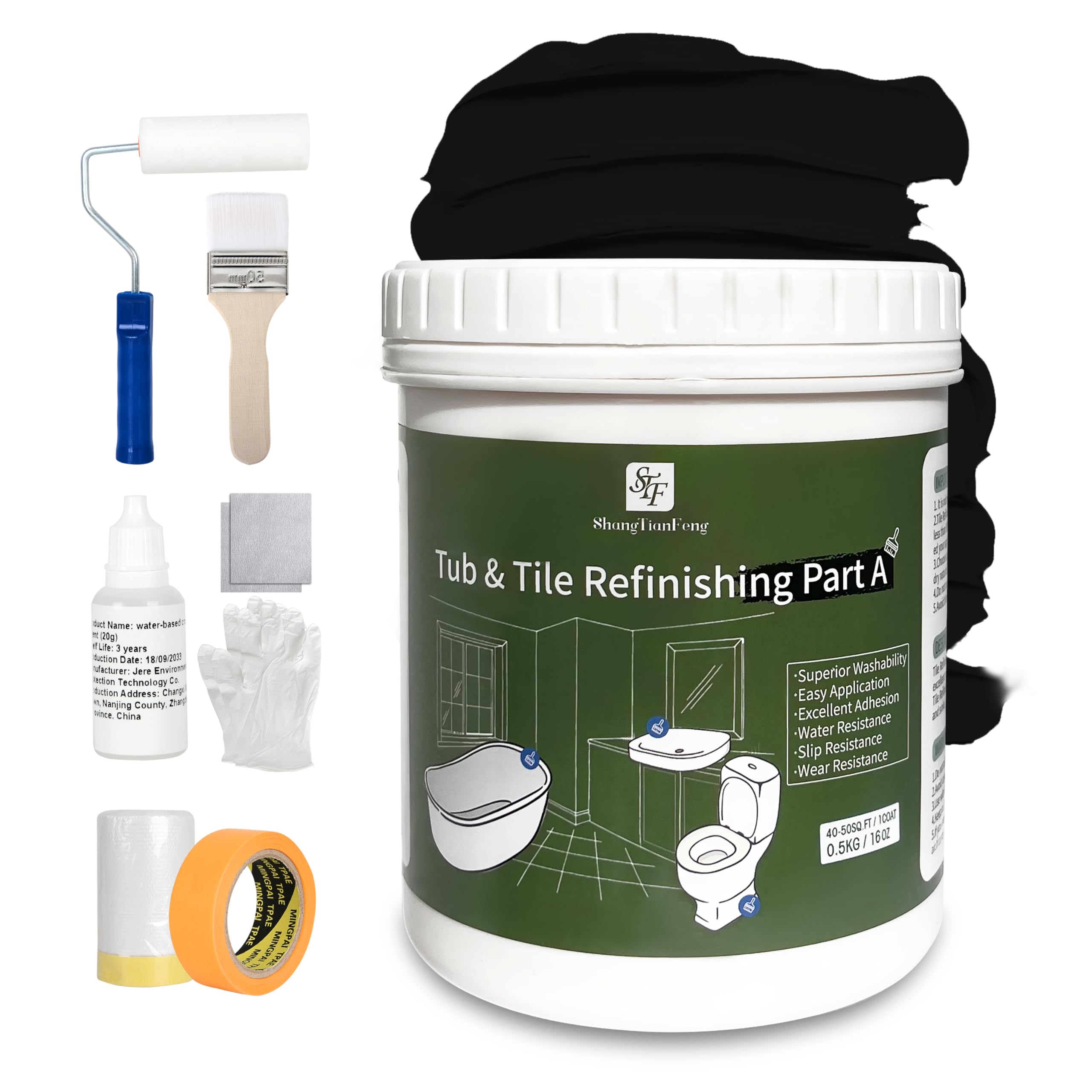 Ceramic Tile Paint Bathtub Paint Sink Paint Refinishing Kit (Black/16 ...