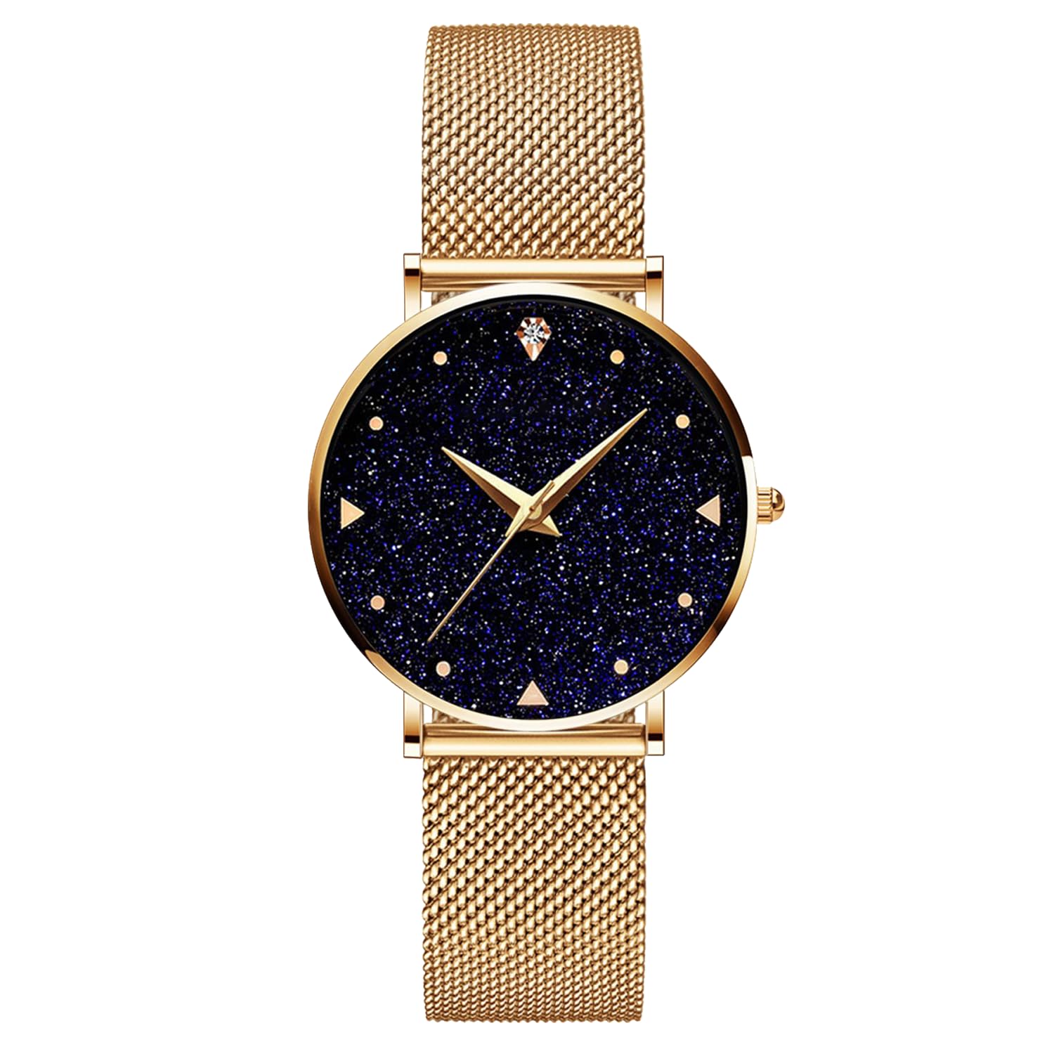 RORIOS Fashion Women's Watch Starry Sky Analogue Quartz Ladies Wristwatches Mesh Band Simulated Diamond Girl Wrist Watches
