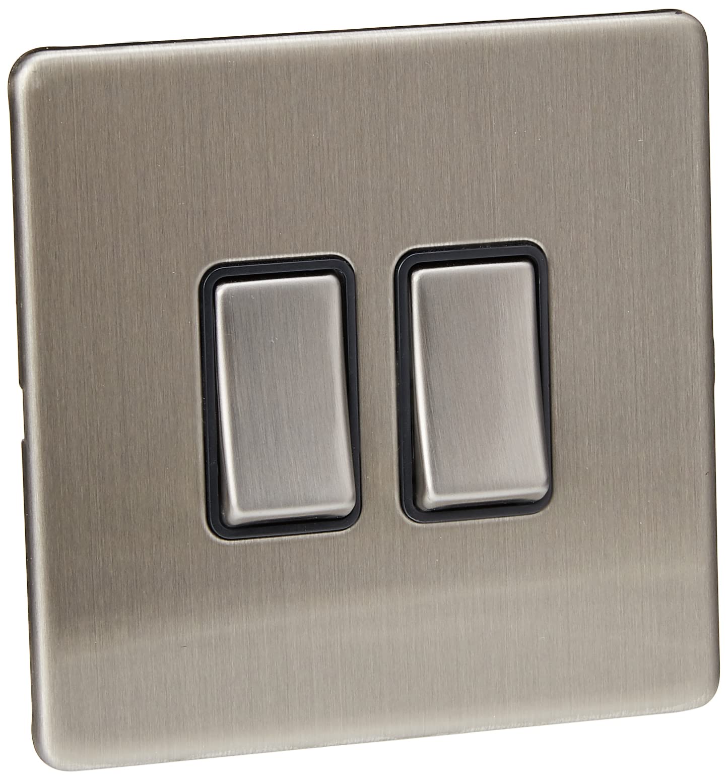 AET SL2GSWIBS 2 Gang 10 A Screwless Black Insert Metal Rocker Switch