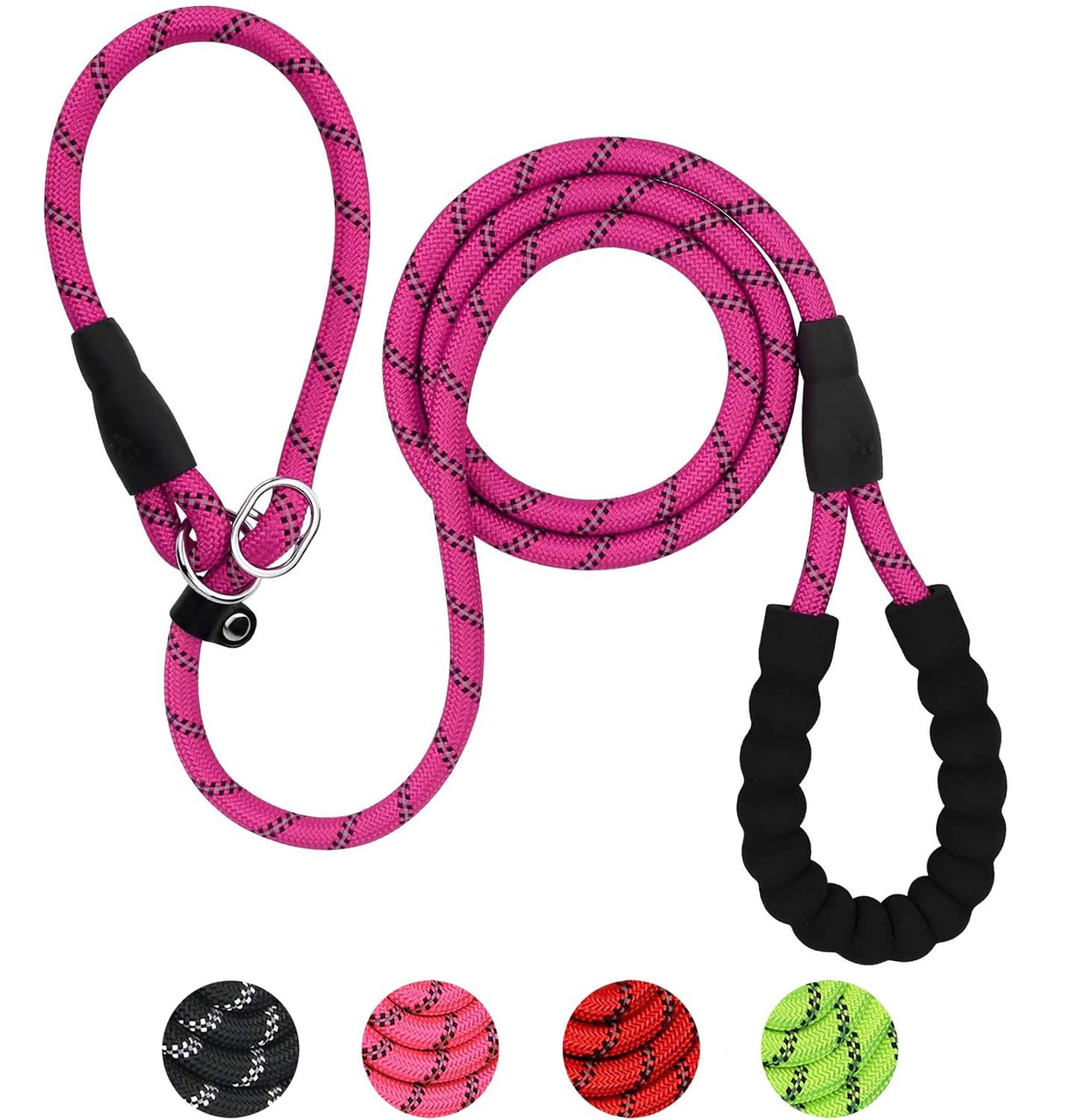 Reflective Slip Lead Dog Leash - 2m Soft Padded Handle Training Lead & Rope | Pet Lead for Small, Medium, Large Dogs and Cats (Hot Pink)
