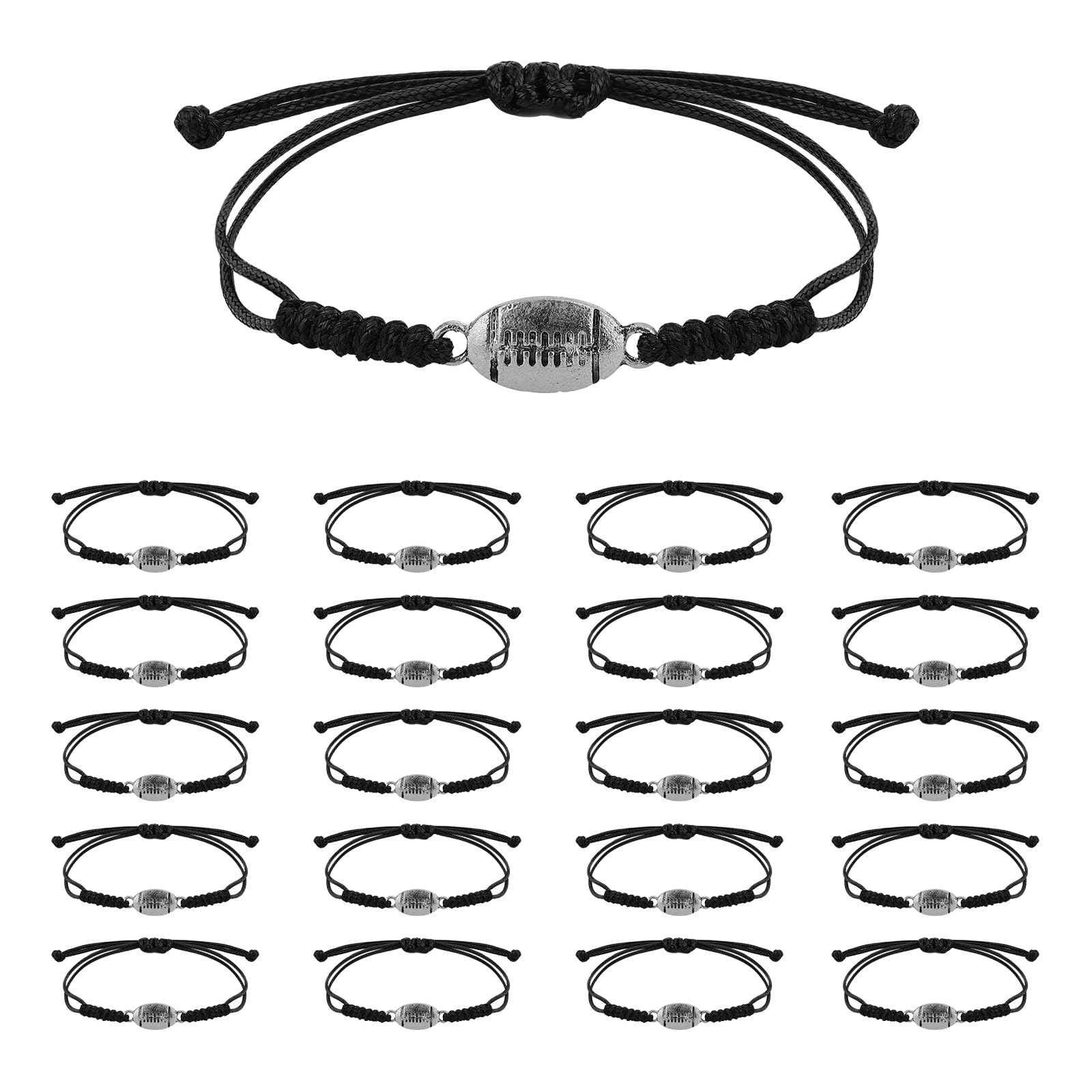 NQEUEPN 20pcs Rugby Bracelet, Adjustable Braided Sports Rope Rugby Bracelet Charms Rugby Bracelet with Rugby Pendant Decoration for Teens Girls Boys Men Women Team Players