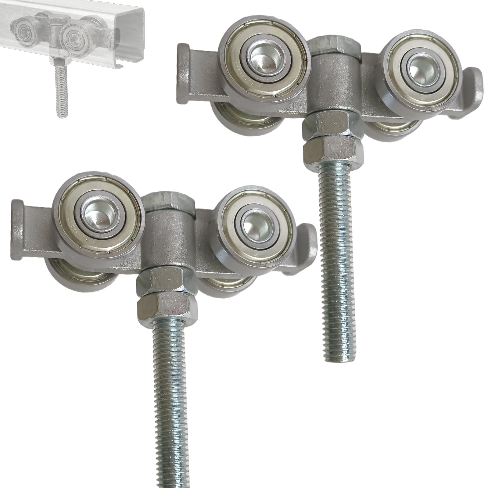 Photo 1 of BiJun 4 Wheel Rolley Assembly,Strut Channel Trolley Rollers Wheel for 1-5/8" Wide and All 1-5/8" or Taller unistrut Strut Channel to Mount Heavy Barn or Shed Sliding Doors(2PCS)
