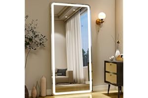 Easly 26x68 inch Full Length Mirror with Lights, LED Lighted Floor Standing, Hanging Mirror Full Length with Stand Free, Full Body Dressing Mirrors with Dimmable 3 Color LED