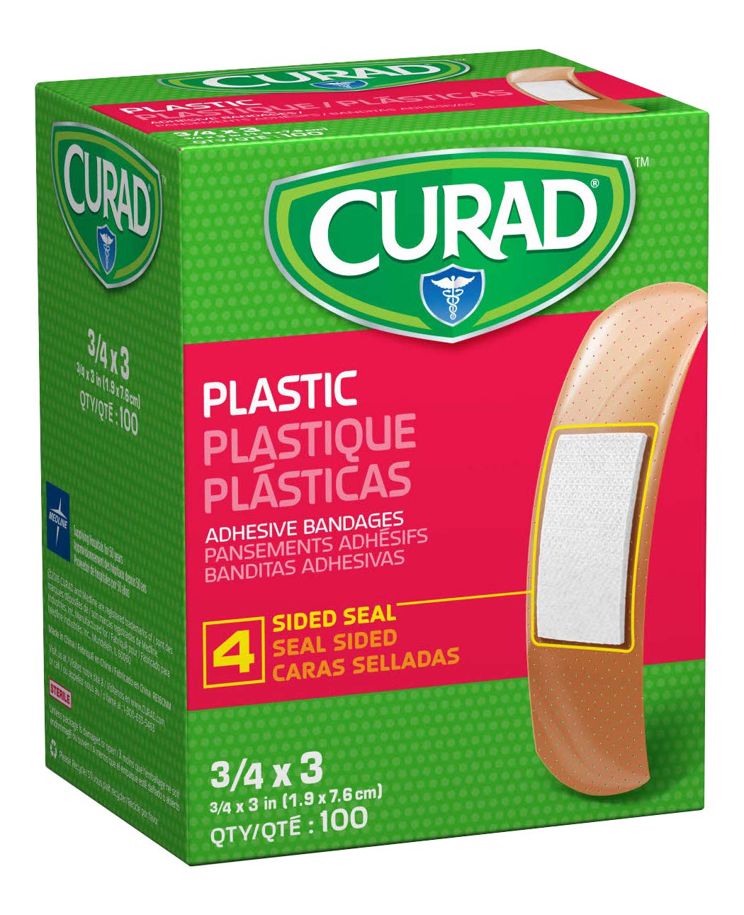 Medline Curad NON25500 Plastic Adhesive Bandages, 3/4Inch X 3Inch, Natural (Pack of 1200
