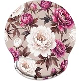 Britimes Ergonomic Mouse Pad with Wrist Support, Peony Floral | Flower Botanical Non-Slip Rubber Base Mousepad for Home Office Gaming Working Computers Laptop Easy Typing &amp; Pain Relief