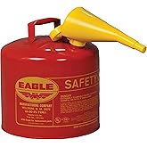 Eagle 5 Gallon Type I Red Safety Gas Can for Gasoline | Flame Arrester, Self-Closing Lid, and F-15 Funnel, Made in the USA, Galvanized Steel Flammable Storage Can, UI50FS