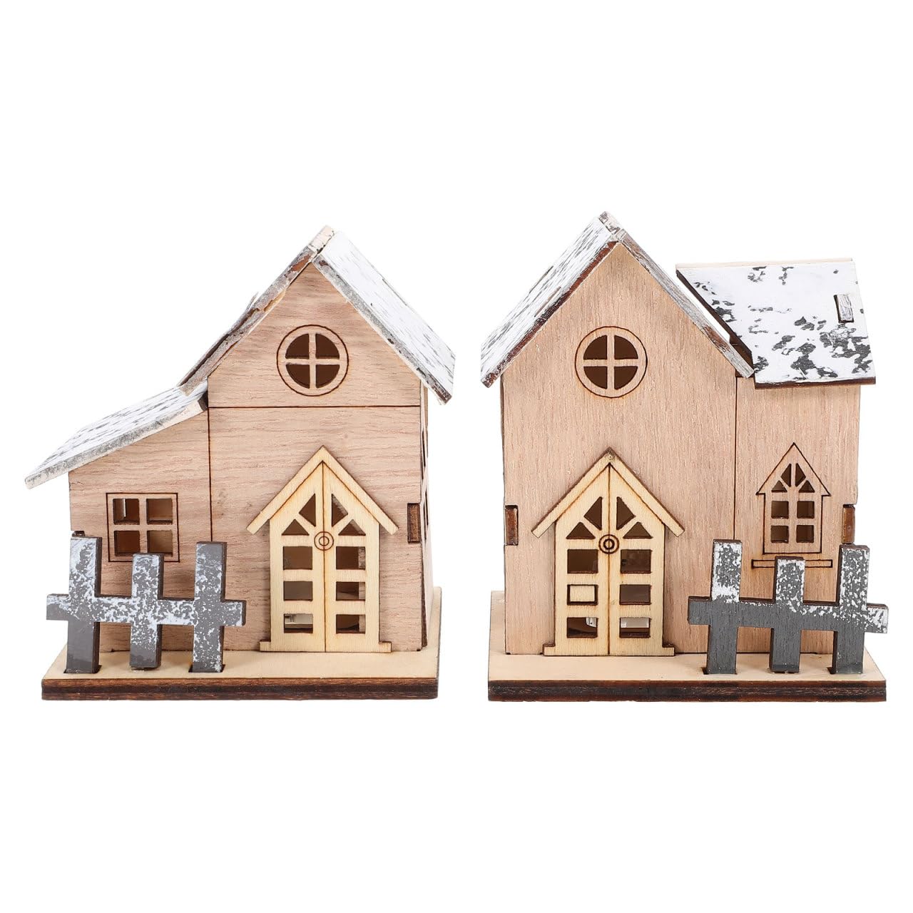 2Pcs LED Wooden Christmas Village Houses Wooden Led Illuminated Cabin Christmas Decorations Warm Glow Log Cabins Xmas Decors Desktop Ornaments for Home Office Bedroom Atmosphere Light