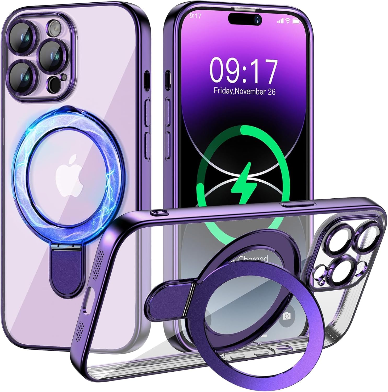Photo 1 of Pmteyoim Magnetic for iPhone 14 Pro Max Case with Invisible Stand[Compatible with MagSafe][Full Camera Lens Protector][Military Drop Protection] Shockproof Not Yellowing Clear Slim Soft for Women Men