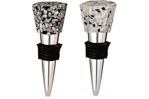 Folkulture Wine Stopper Set of 2, Handmade Terrazo Wine Bottle Stopper with Stainless Steel Body or Wine Cork, Wine Outlet Cap, Bottle Cover, Beverage Bottle Stoppers as Unique Christmas Gifts for Men
