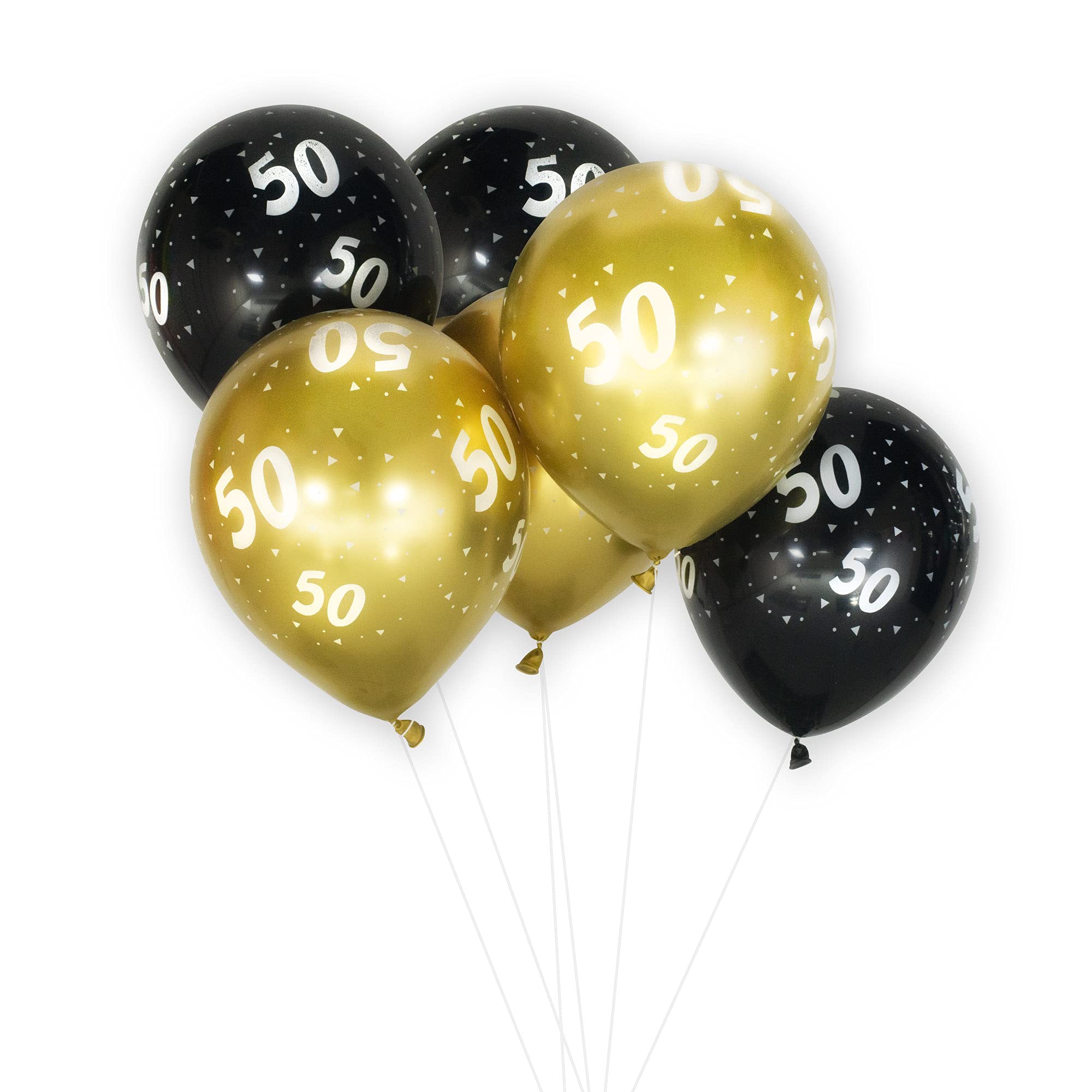 Age 50 Black and Gold 12-inch Latex Balloons - 6 pack