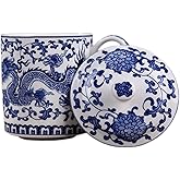 QPOIBSD Chinese Gongfu Loose Leaf Tea/Coffee Brewing System - Bone China & White Porcelain Teacup/Coffee Cup - 450ml - Blue Dragon