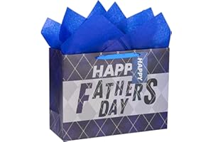 Loveinside Father's Day Gift Bag with Tissue Paper, Tag and Greeting Card for Dad, Birthday, and More - 16x6x12inch, 1 Pcs - Navy Blue