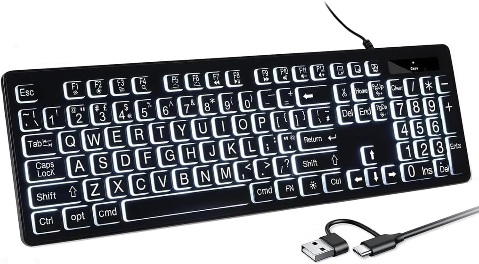 Photo 1 of BERGUF Backlit Keyboard for Mac – Full Size Wired USB Keyboard with Numeric Keypad, White Illuminated Keys, Compatible with MacBook Pro/Air, iMac, Mac mini/Pro – Space Gray