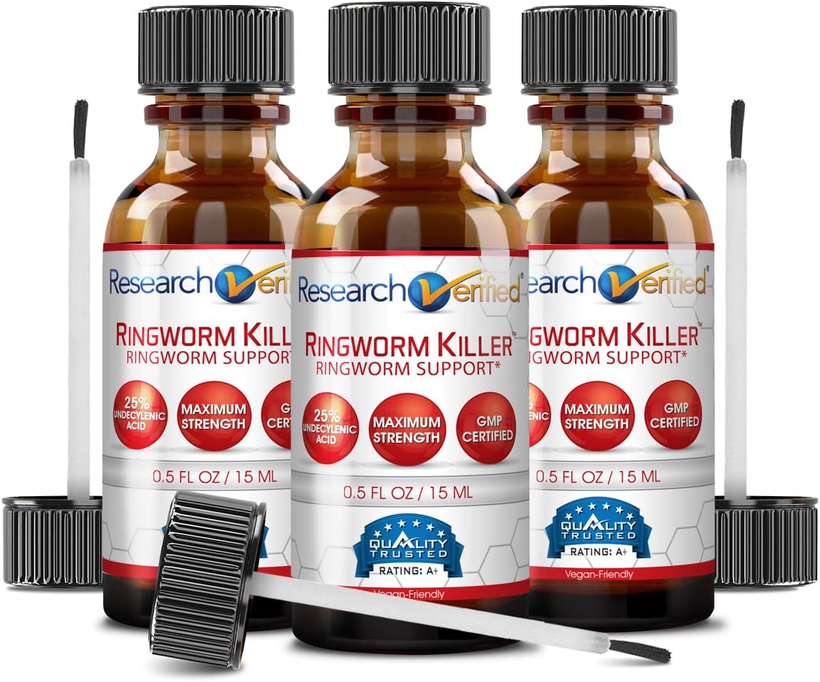 Research VerifiedRingworm Killer - Advanced Solution for Ringworm - 25% Undecylenic Acid and Tea Tree Oil - Help Reduce Duration, Frequency and Severity - 3 Bottles - Vegan