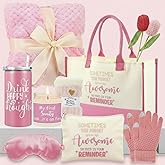 Zopeal Valentine's Day Appreciation Gifts Set for Women 10 Pcs Self Care Gift Feel Better Soon Gifts Package with Tote Bag Makeup Bag Sock Tumbler Flower Gloves Candle Blanket Eye Mask for Mom Wife