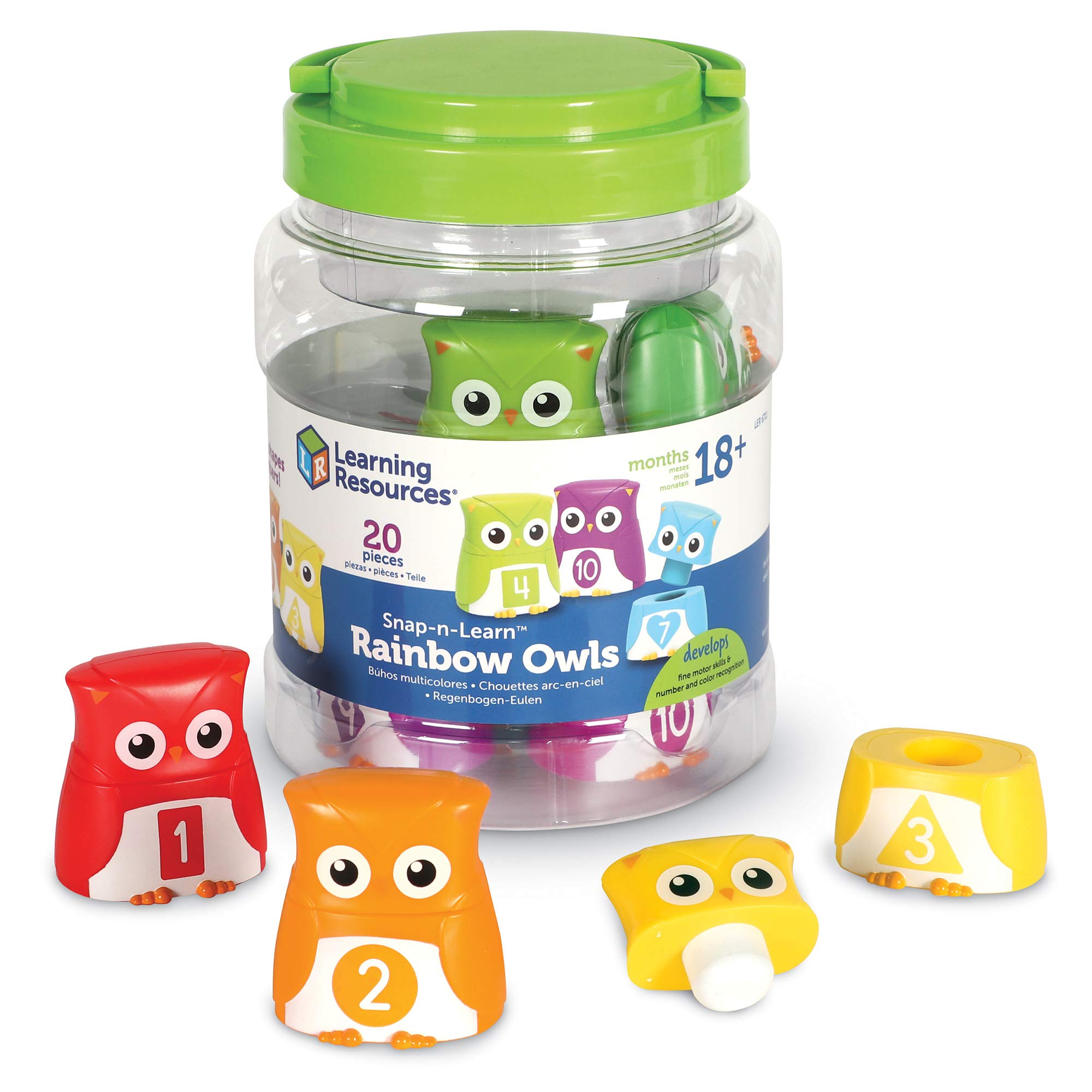 Photo 1 of Learning Resources Snap-n-Learn Rainbow Owls - 10 Pieces, 18+ months Color and Shape Recognition, Letter Owls, Alphabet Toy