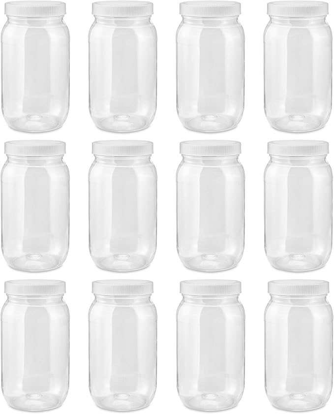 Smart Solutions Clear Plastic Mason Jars (18 oz 12 Pack