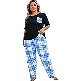 OYOANGLE Women's Plus Size 2 Piece Pajama Set Short Sleeve Shirt with Long Pajama Pant