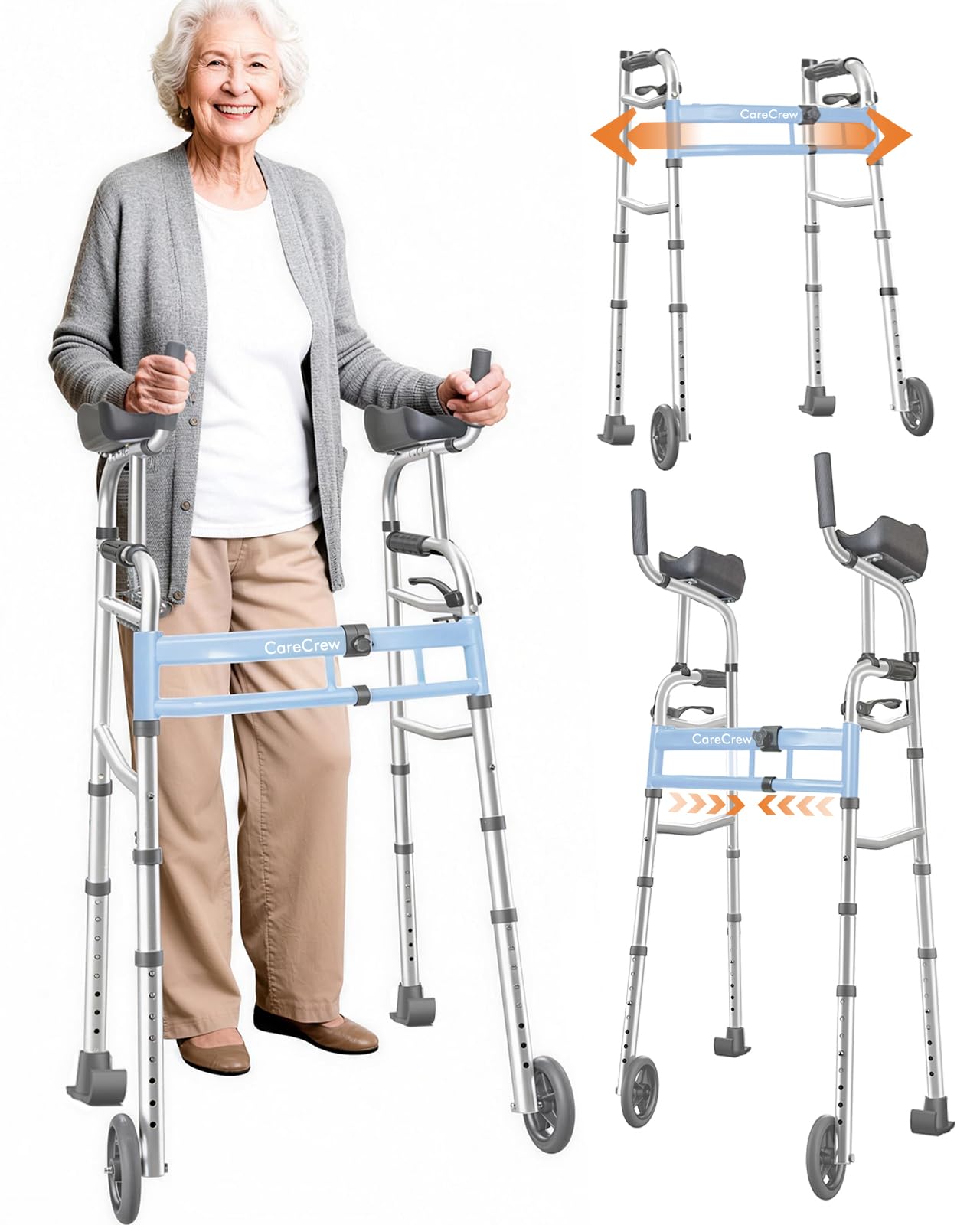 Photo 1 of Folding Narrow Upright Walkers for Seniors - with Removable Armrests, Adjustable Width Lightweight Narrow Walker for Elderly and Bariatric, 450lb Heavy Duty Platform Walker for Small Spaces