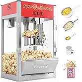 PopBria 16oz Commercial Popcorn Machine, Large Countertop Popcorn Maker | 1600W, with Warming Deck, 304 Stainless Steel Kettle, ETL/UL Certified, for Theater/Concession/School/Office (Red)