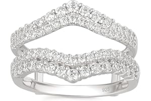 Newshe Cubic Zirconia Curved Bridal Ring Enhancer Guard for Women Engagement Rings White Gold 5A 925 Sterling Silver Size 5-1