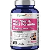 NusaPure Hair, Skin & Nails Formula with 10,000 mcg Biotin Per Serving 60 Tablets Vegetarian Non-GMO