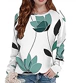 Women Botanical Print Sweatshirts Vintage Floral Casual Lone Sleeve Crewneck Fall Oversized Pullover Tops