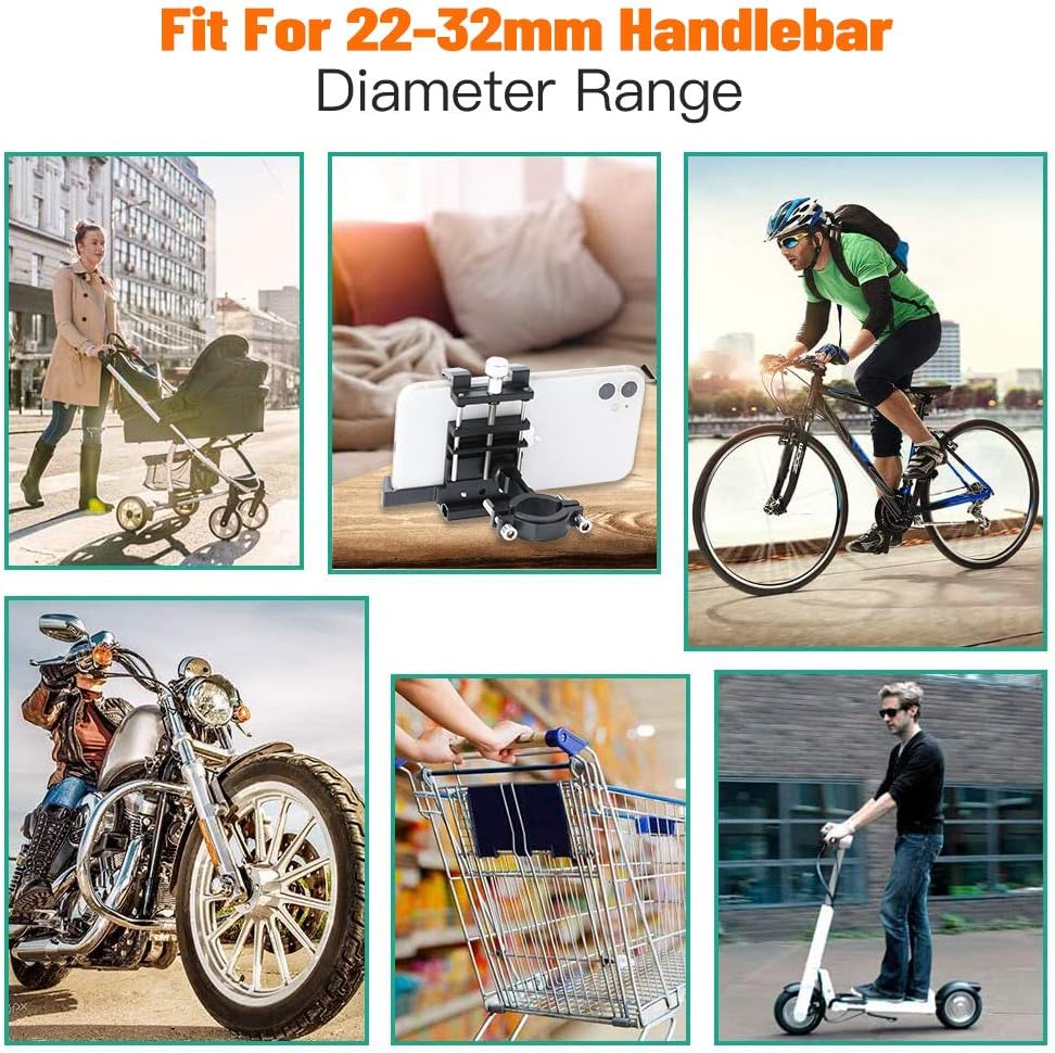 ELECFUN Bike Phone Mount Motorcycle Premium Aluminum Bicycle Phone Holder, 360° Rotatable, Fits iPhone 11 Pro Max X XR Xs 7s 8 Plus Samsung S20 S7/S6/Note 10/9/8, Fit Any 2.2"-3.9" Wide Phones, Black