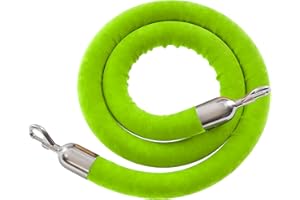 CROWD CONTROL WAREHOUSE Montour Line Velvet Hanging Stanchion Rope Foam Core, 8 Foot Lime Green Rope with Polished Stainless Steel Snap Ends