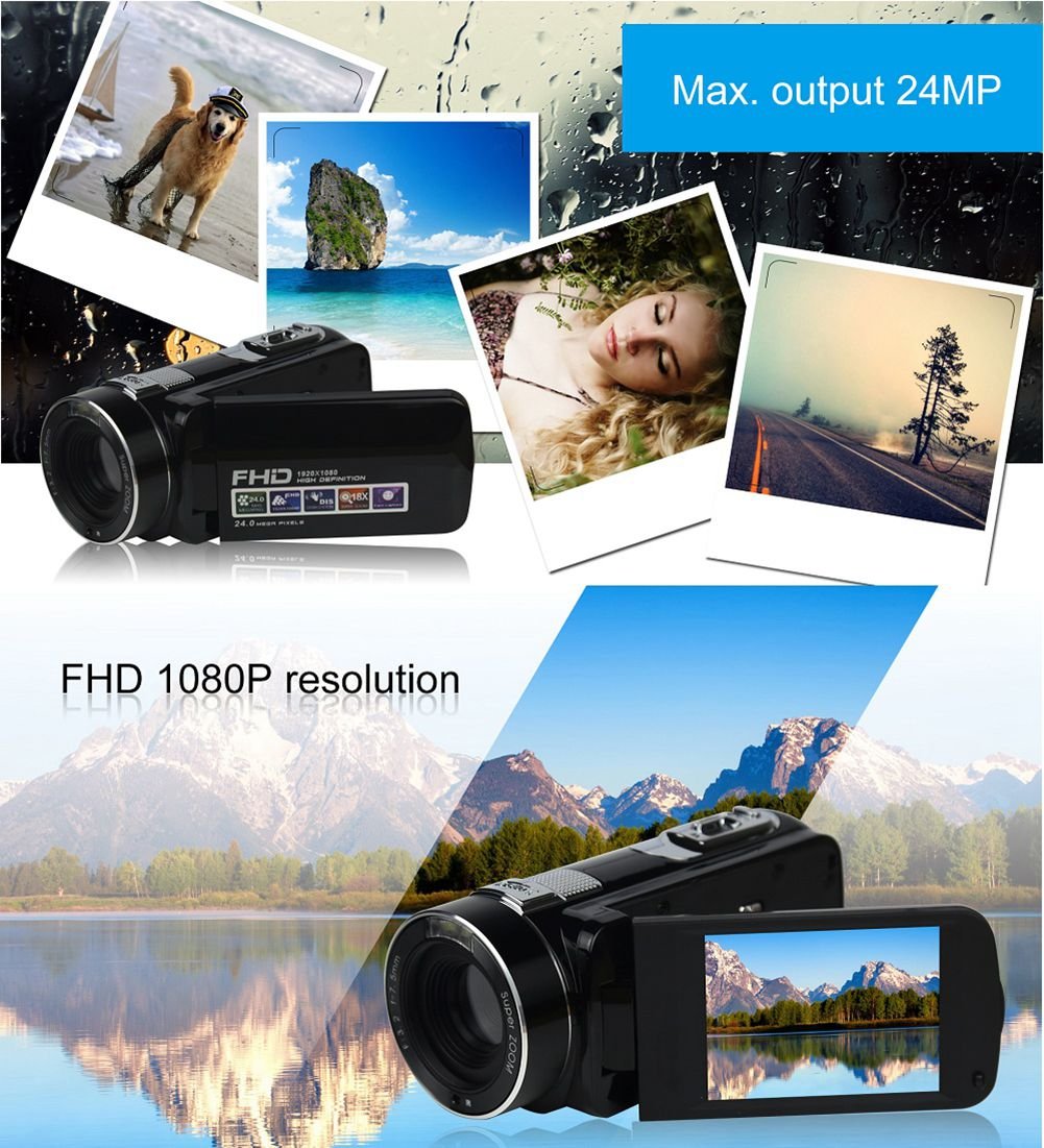 SEREE HDV-M06 FHD 1080p Video Camcorder 24MP 18X Digital Zoom Self Timer Beauty Face Camera HDMI Output (HDV-M06)