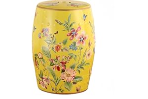 HYFANIYH Ceramic Drum Garden Stool, Flower&Butterfly, Classic, Cottage, French Country,Bathroom, Garden Room, Patio (Yellow,Flower&Butterfly)