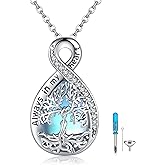 YFN Tree of Life Urn Necklace for Ashes Sterling Silver Moonstone Tree of Life Cremation Jewelry Infinity Cremation Necklace for Women