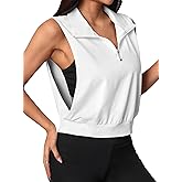 Remidoo Women Half Zip Cropped Tank Tops Sleeveless Workout Tops Collared Open Side Activewear