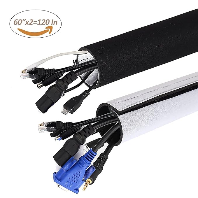 Gifort 2 pieza Organizador cables,Funda Con Velcro Para Cables En Material Elastico De Neopreno (150x13,5cm,150x10,2cm)