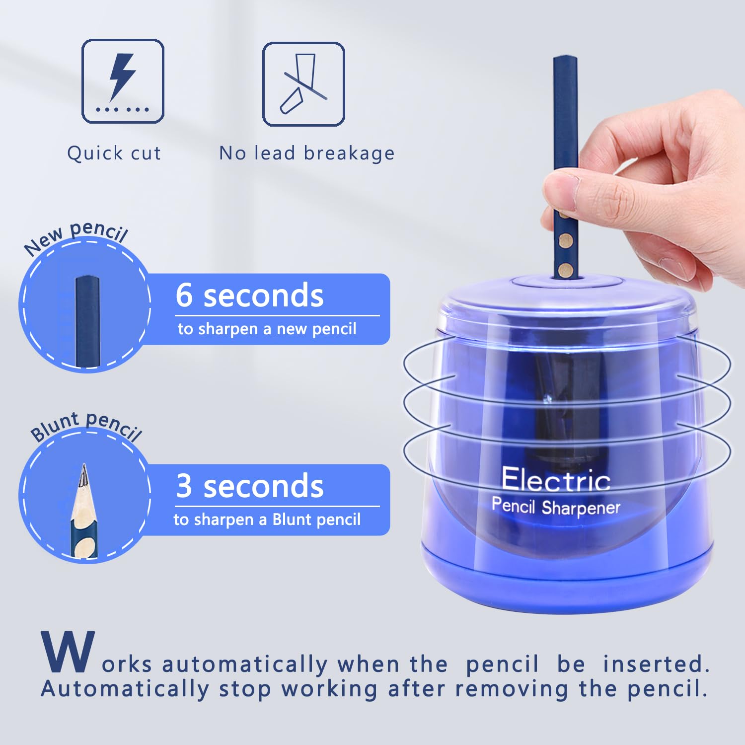 Electric Pencil Sharpener, Battery (Not lncluded) or USB Powered Small Portable for NO2 Pencils, Automatic for Home and Office (Dark Blue)