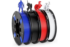 HEPHI3D 3D Printer Filament Pack 250g X 4 Spools, 1.75mm PLA Filament 3D Printing Material, Bright Color Black/White/Red/Blue, PLA Filaments for Most FDM 3D Printers