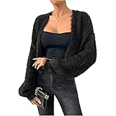 Verdusa Women's Fuzzy Crop Cardigan Long Sleeve Open Front Sweater Shrug Cardigans